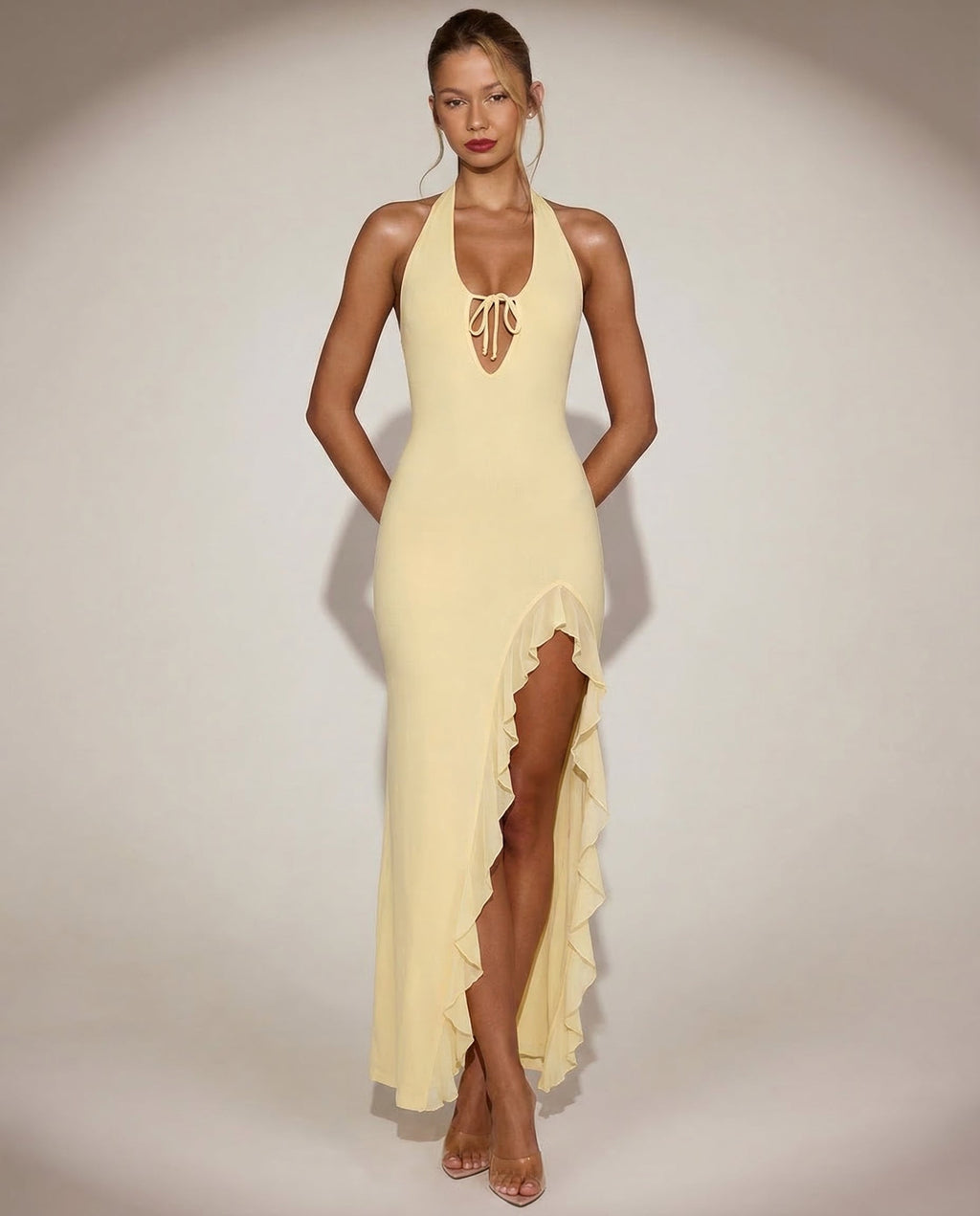 Vestido Longo de Malha com Costas Abertas Celeste da Primavera