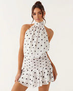 Vestido Curto com Alças ao Pescoço Jasmim da Primavera