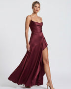 Vestido em Cetim Drapeado Rosa do Vale