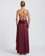 Vestido em Cetim Drapeado Rosa do Vale