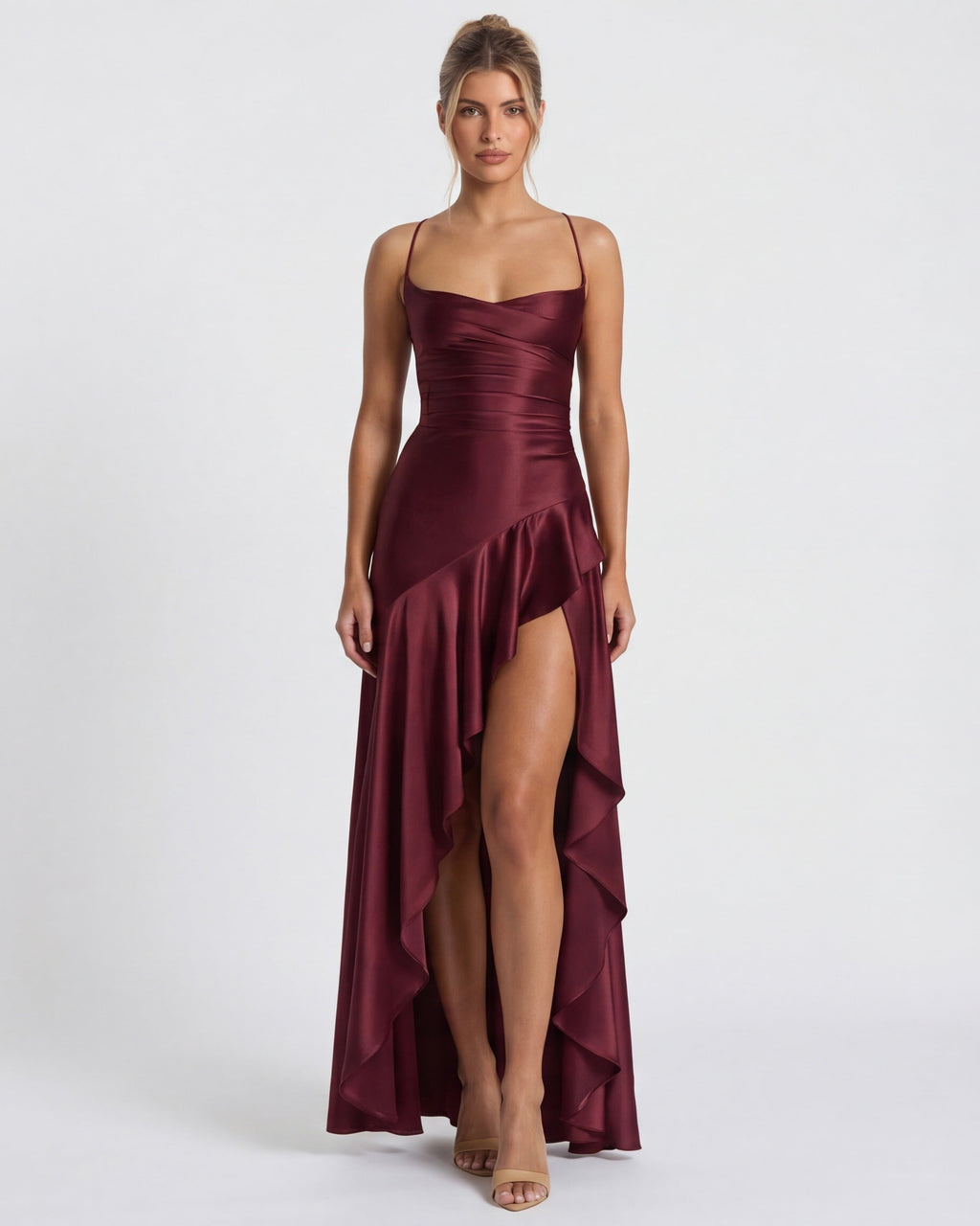 Vestido em Cetim Drapeado Rosa do Vale