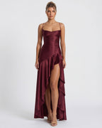 Vestido em Cetim Drapeado Rosa do Vale