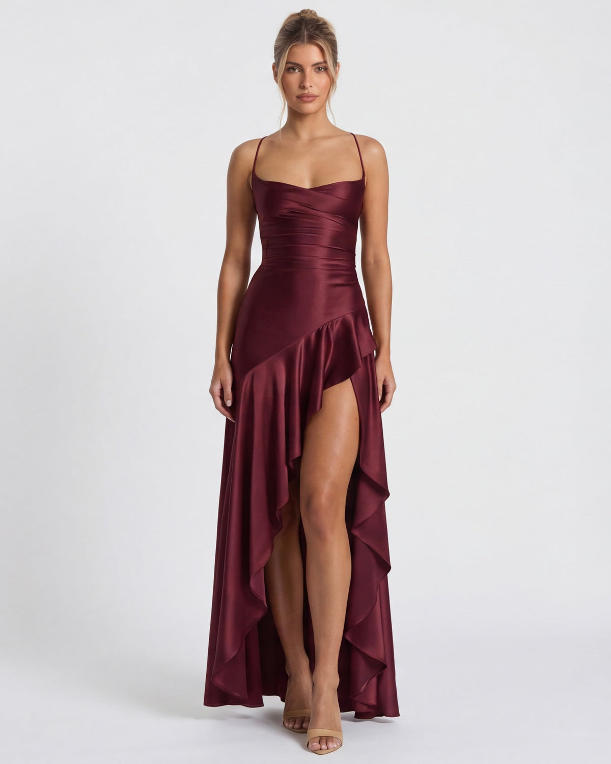Vestido em Cetim Drapeado Rosa do Vale