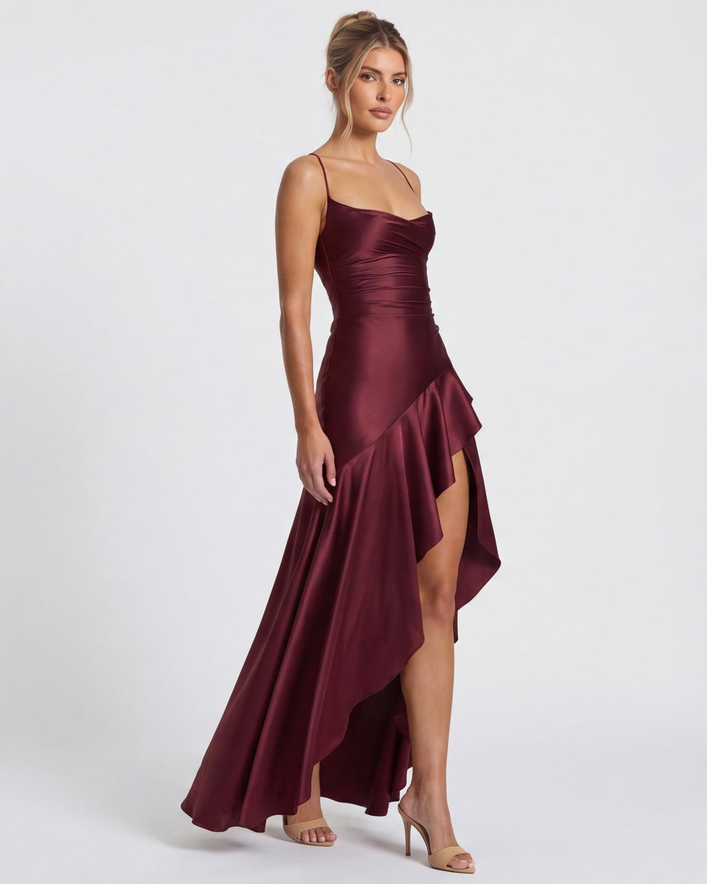 Vestido em Cetim Drapeado Rosa do Vale