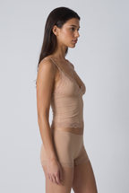 Conjunto suave de camisola e calções com renda ondulada