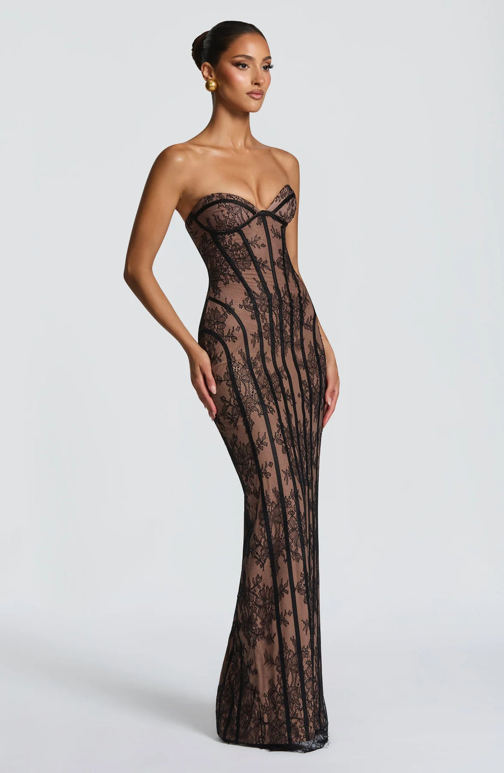 Vestido Midi Corset Renda Nuit Noire