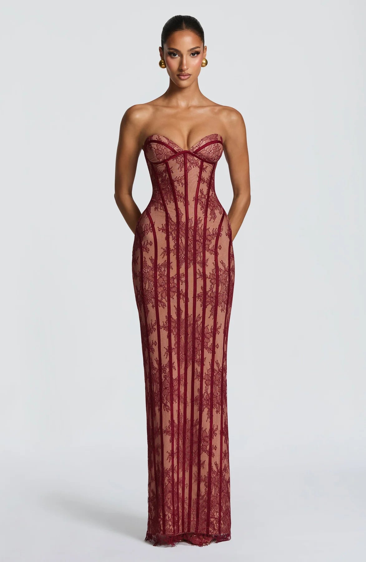 Vestido Midi Corset Renda Nuit Noire